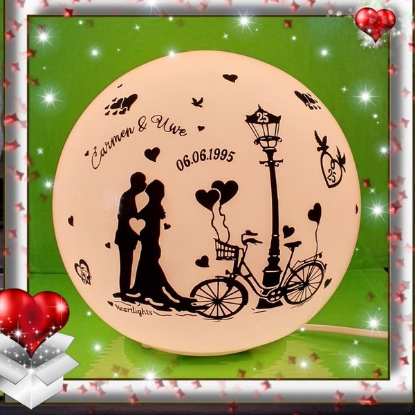 Kugellampe Liebespaar Hochzeit Goldene Silberhochzeit Valentinstag mit Name personalisiert LED