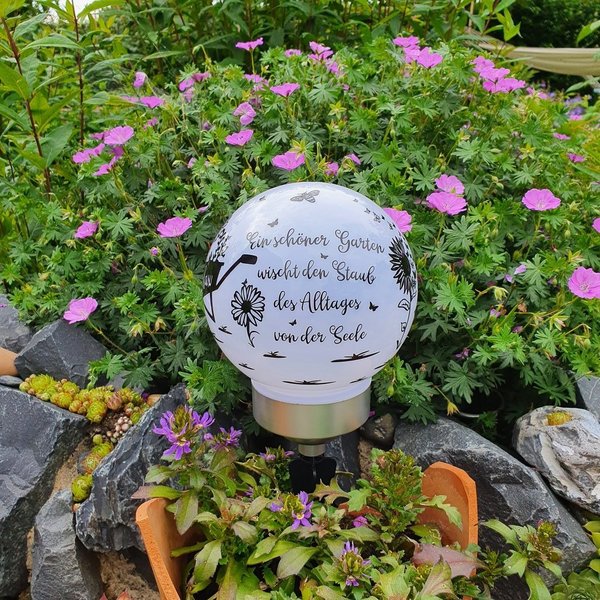 Solar-Lampe Kugel Schubkarre + Blumen Solarlampe mit Name und Wunschtext Garten Balkon Terrasse
