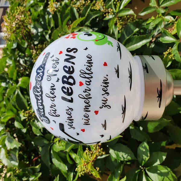 Solar-Lampe Kugel mit Fröschen Schubkarre Blumen mit Name und Wunschtext Garten Balkon Terrasse