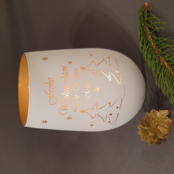 personalisiertes Windlicht Weihnachten Tanne Tannenbaum Gravur Teelichtglas Leuchtglas Teelichthalte