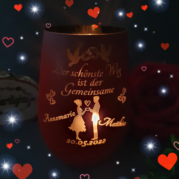personalisiertes Windlicht Liebe Liebespaar Paar Herzhände Herzen Name Geschenk Valentinstag Hochzei